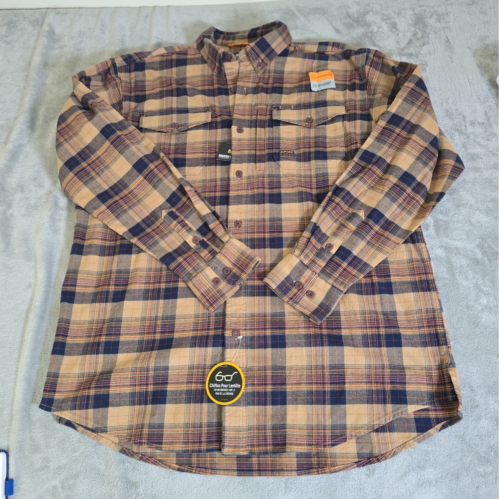 Ariat Shirt Mens Large Brown Plaid Rebar Flannel Outdoors Gorpcore Western